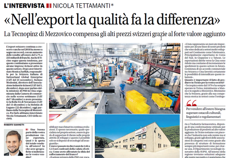 “Intervista a Nicola Tettamanti, Tecnopinz” – CdT, 27.02.2019