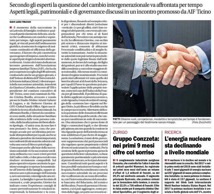 “Una sfida per le famiglie” – CdT 17.10.2018